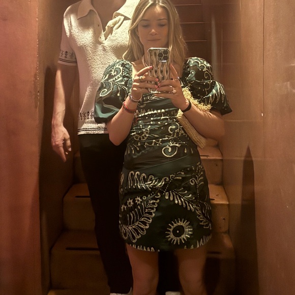 NWT - SEA Green Charlough Print Paisley Puff Sleeve Draped Dress - Size 4 - Picture 1 of 9